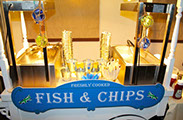 Close up of traditional Fish & Chips Cart on hire at event or Mishcon de Reya in central London